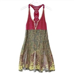 Free People Heartland Linen Skirt Paisley Racerback Raspberry Crochet Dress XS